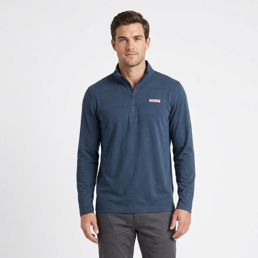 Vineyard Vines Edgartown Shep Shirt Men's M Navy Blue Stretch Quarter Zip Logo